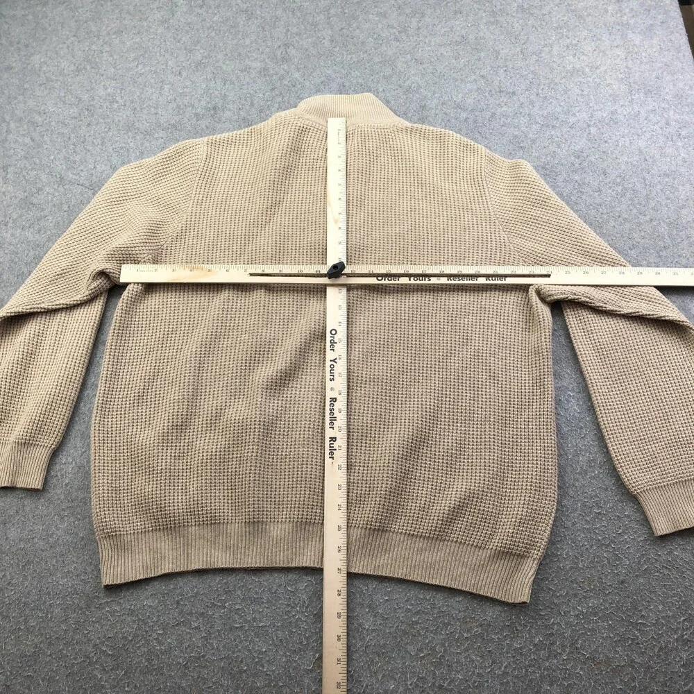 L.L. Bean Sweater Mens XL Beige 1/4 Zip Mock Neck Cashmere Waffle Knit Pullover